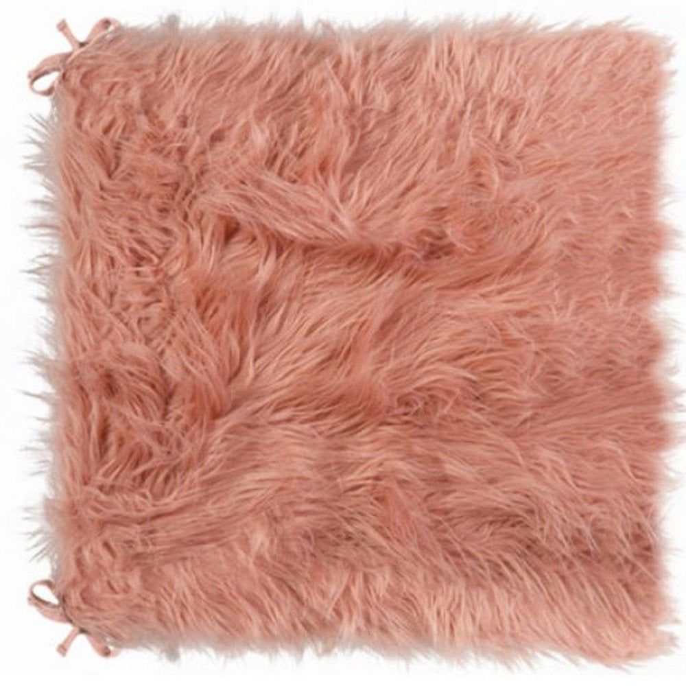 Set of Two 16" X 2" Pink Faux Fur Dining Chair Pads on a white background