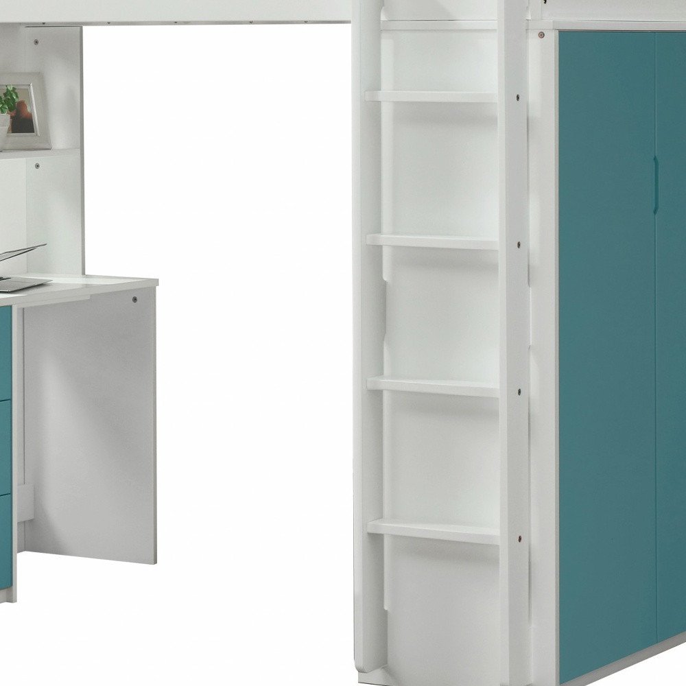 White And Natural Twin Loft Bed And Desk