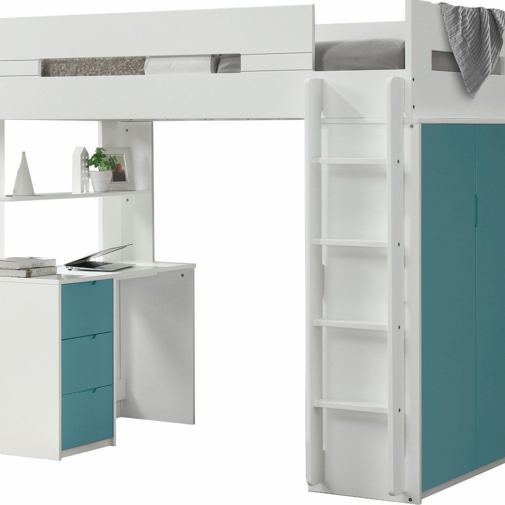 White And Natural Twin Loft Bed And Desk