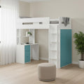 White And Teal Twin Loft Bed And Desk