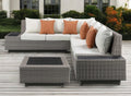 Beige Polyester Modular L Shaped Four Piece Standard With Console And Toss Pillows