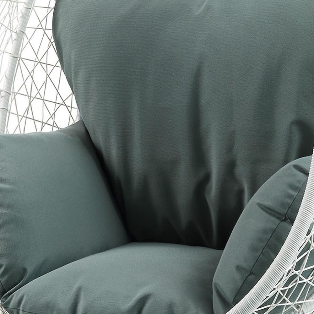 38" White Metal Swing Chair With Green Cushion