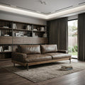 95" Chocolate Top Grain Leather Sofa With Black Legs