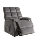 34" Gray Velvet Heated Massage Lift Assist Power Recliner. Recliner isolated on a plain white background, finished in gray velvet.
