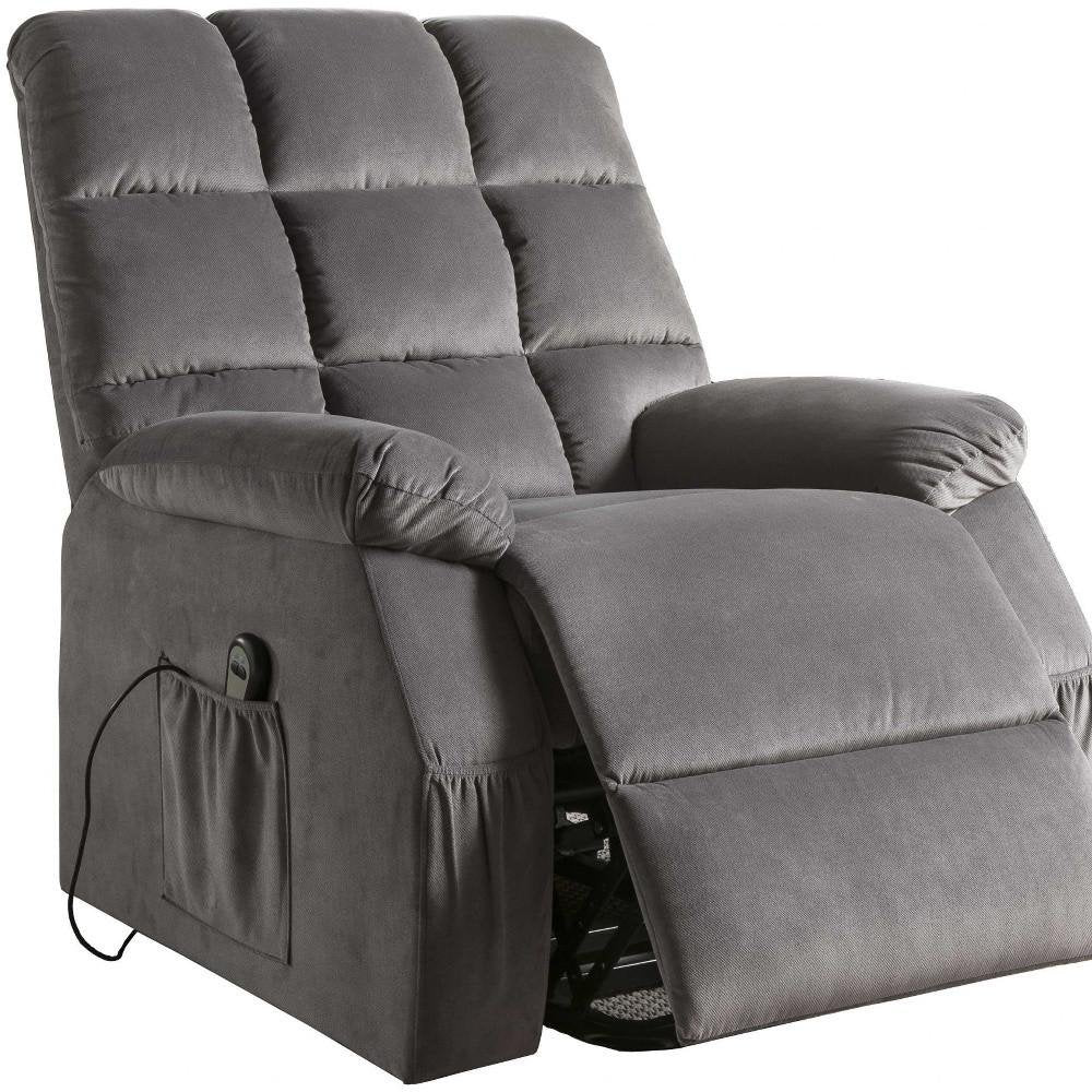 34" Gray Velvet Heated Massage Lift Assist Power Recliner. Recliner isolated on a plain white background, showing a gray velvet surface.