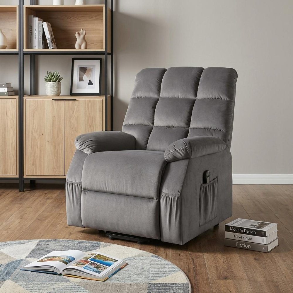 34" Gray Velvet Power Heated Massage Recliner