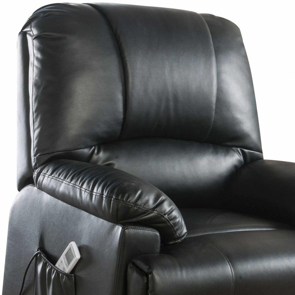 Close-up of 34" Beige Faux Leather Power Massage Lift Assist Recliner showing faux leather detail.