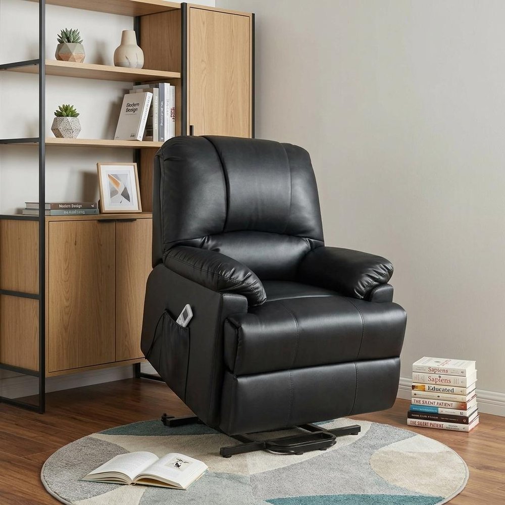 34" Beige Faux Leather Power Massage Lift Assist Recliner