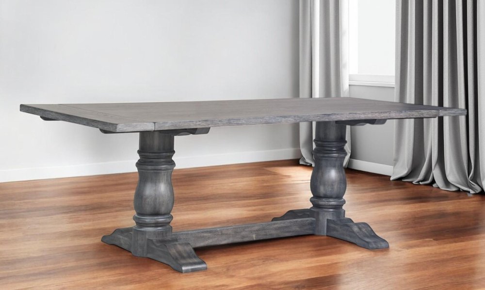 84" Brown Solid Wood Trestle Base Dining Table - Gray