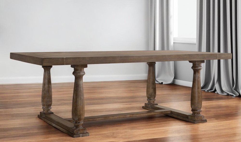 84" Brown Solid Wood Trestle Base Dining Table in a home interior