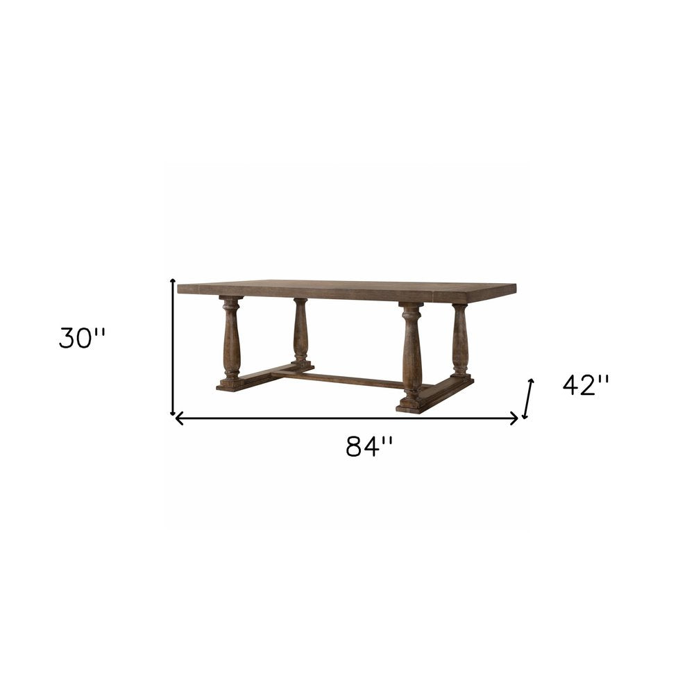 84" Brown Solid Wood Trestle Base Dining Table on a white background
