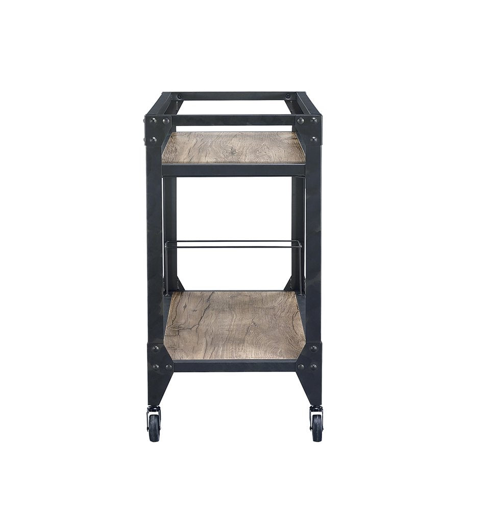 Black and Natural 32" Rolling Prep Table With Storage on a white background
