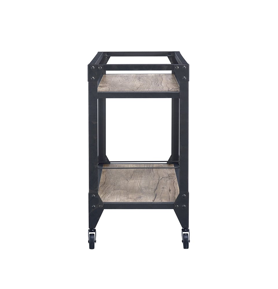 Black and Natural 32" Rolling Prep Table With Storage on a white background