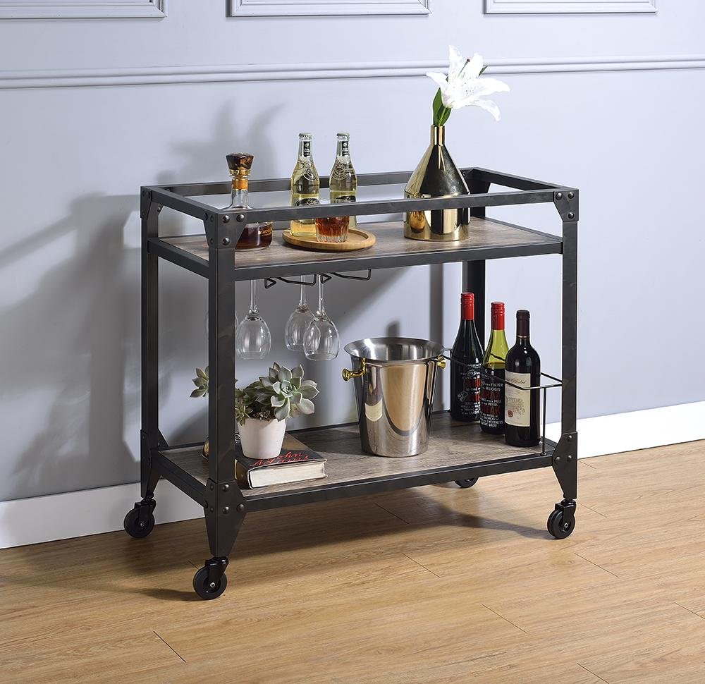 Black and Natural 32" Rolling Prep Table With Storage in a home interior