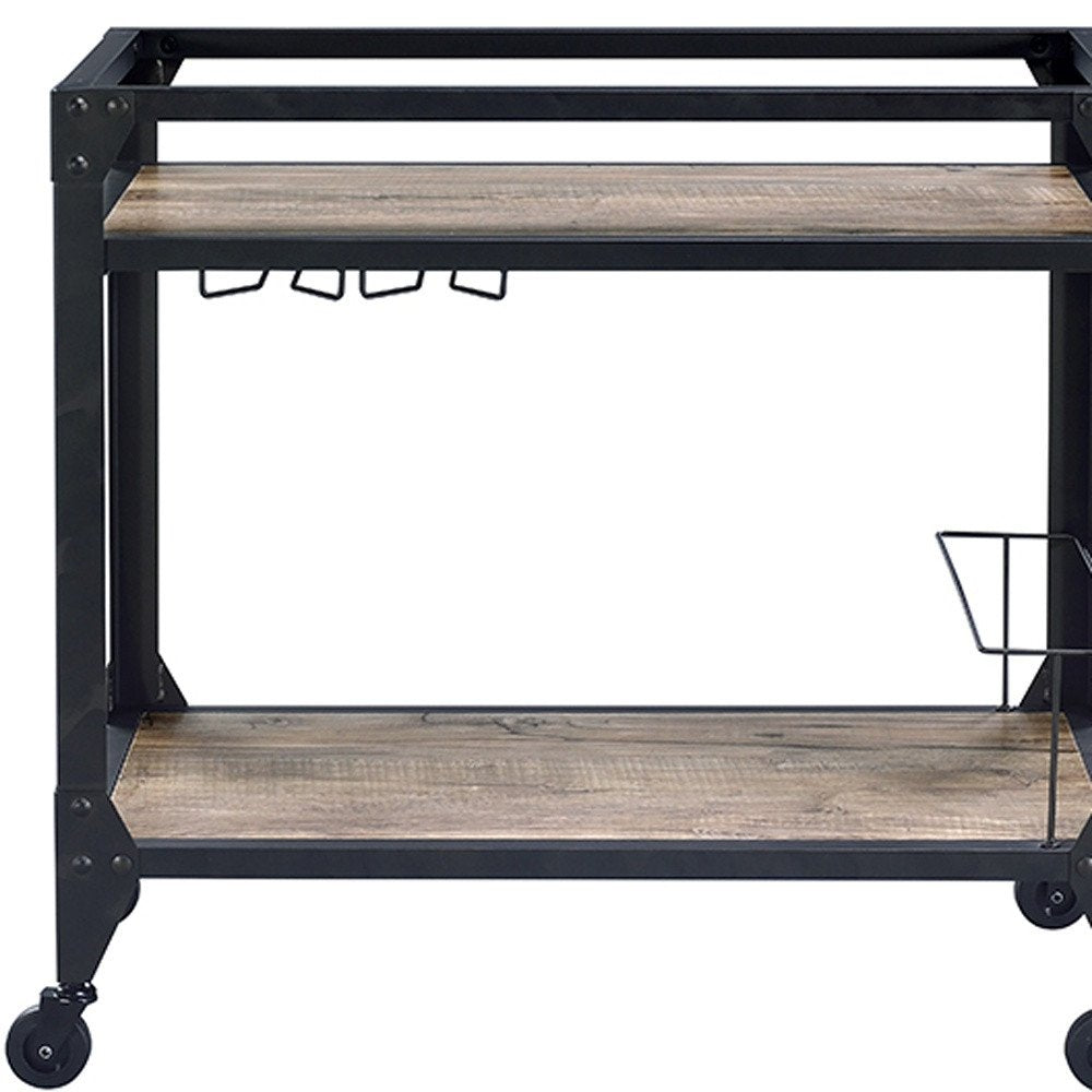 Black and Natural 32" Rolling Prep Table With Storage on a white background