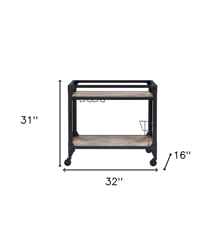Black and Natural 32" Rolling Prep Table With Storage on a white background