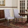 Set of Two Tufted Gray Upholstered Fabric Dining Side Chairs