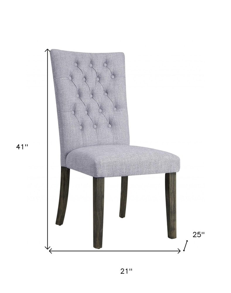Set of Two Tufted Gray Upholstered Fabric Dining Side Chairs on a white background