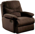 35" Chocolate Microfiber Recliner. Recliner isolated on a plain white background, in a dark brown finish.