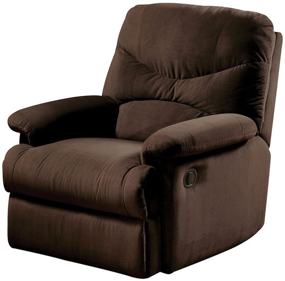 35" Chocolate Microfiber Recliner. Recliner isolated on a plain white background, finished in dark brown.
