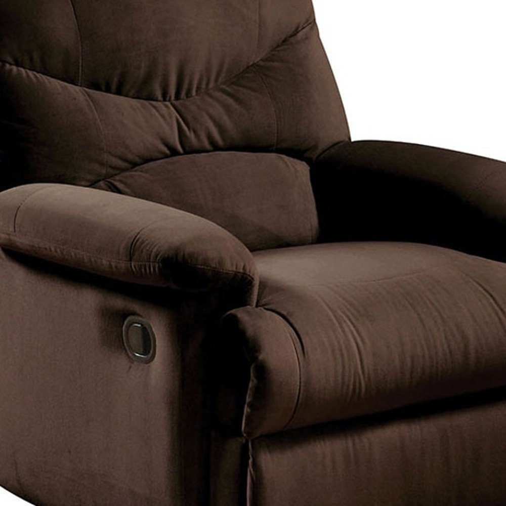 35" Chocolate Microfiber Recliner photographed against a dark studio background in dark brown.