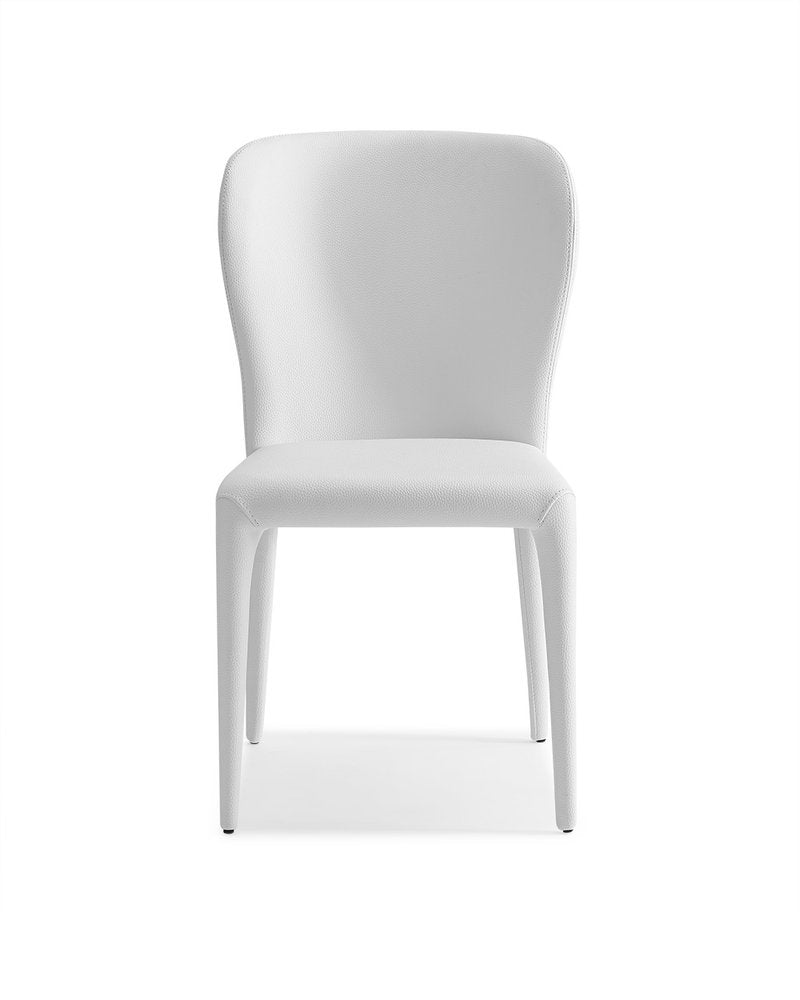 Set of Two White Upholstered Faux Leather Dining Side Chairs - 35" H x 20" W x 24" D