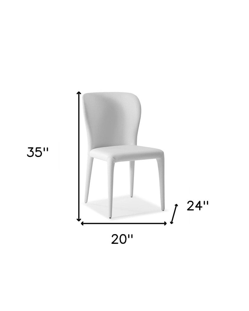 Set of Two White Upholstered Faux Leather Dining Side Chairs - 35" H x 20" W x 24" D