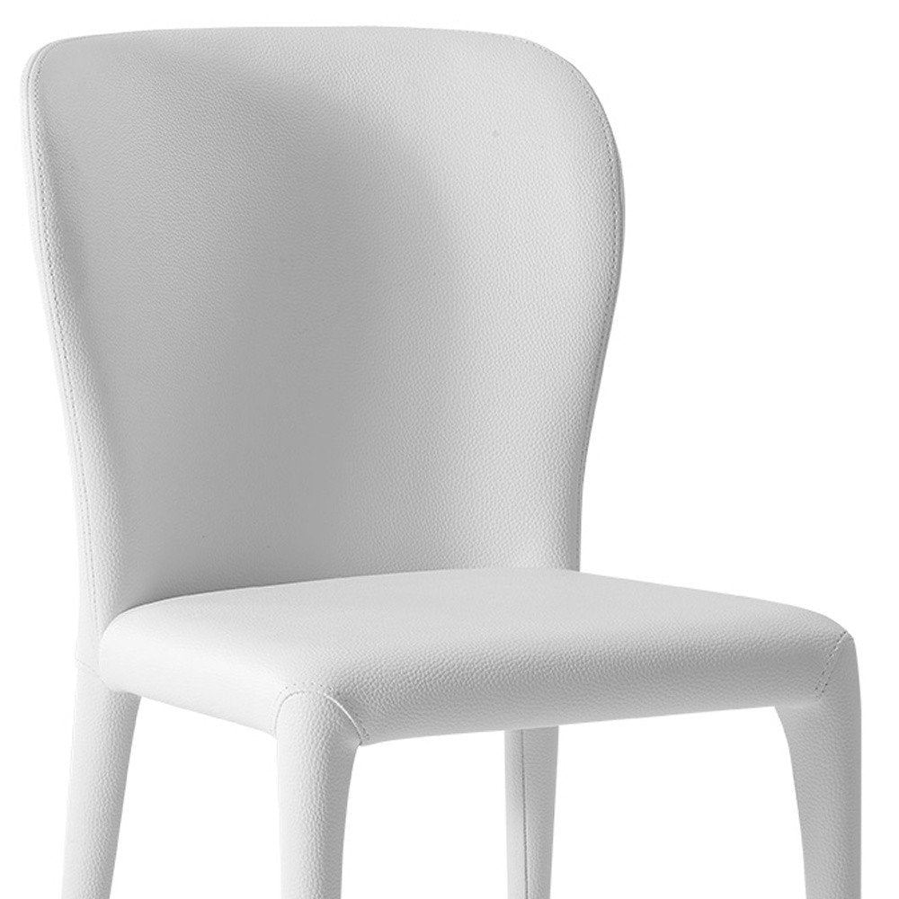 Set of Two White Upholstered Faux Leather Dining Side Chairs - 35" H x 20" W x 24" D