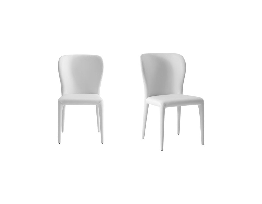 Set of Two White Upholstered Faux Leather Dining Side Chairs - 35" H x 20" W x 24" D