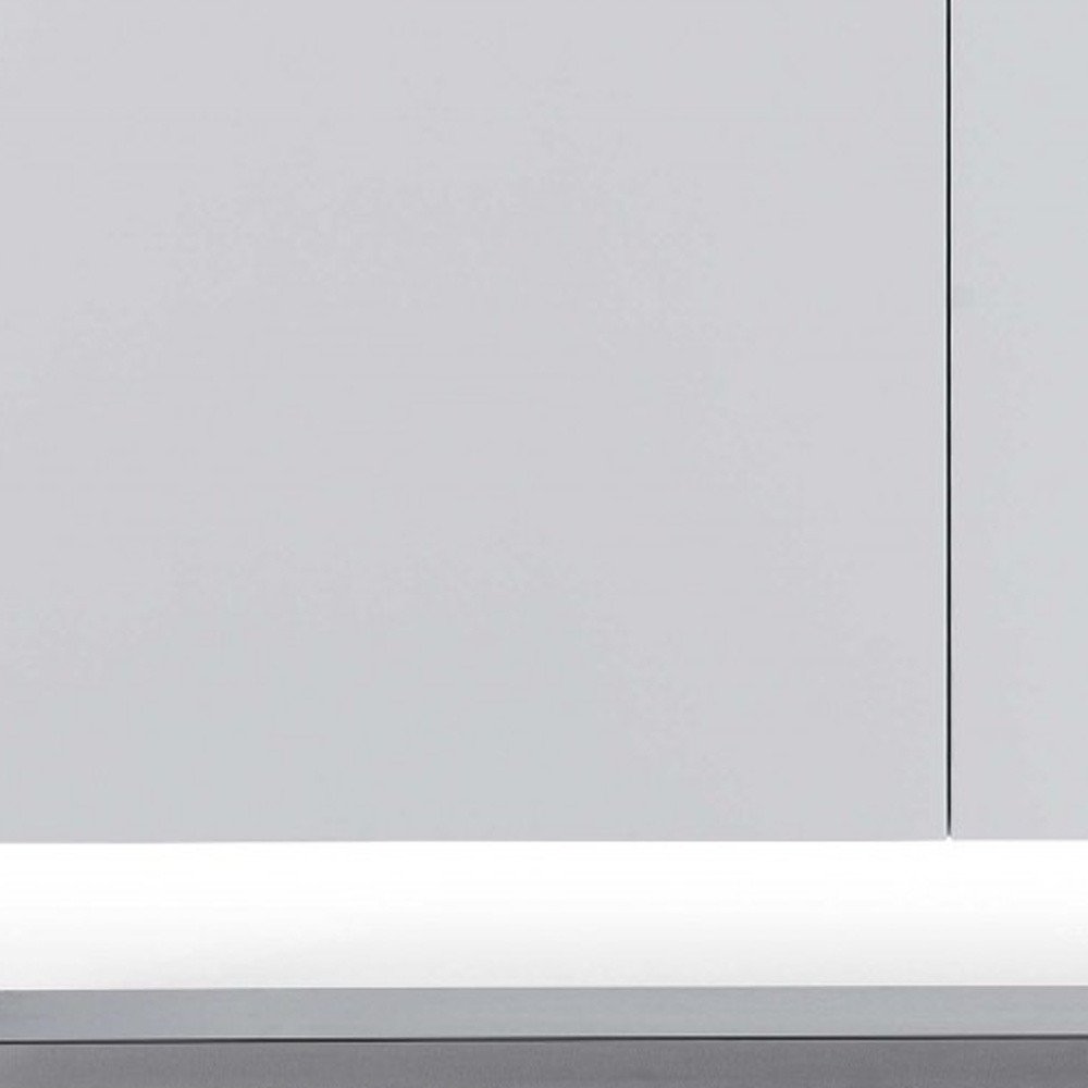 91" White Glass and Stainless Steel Frame Console Table on a white background