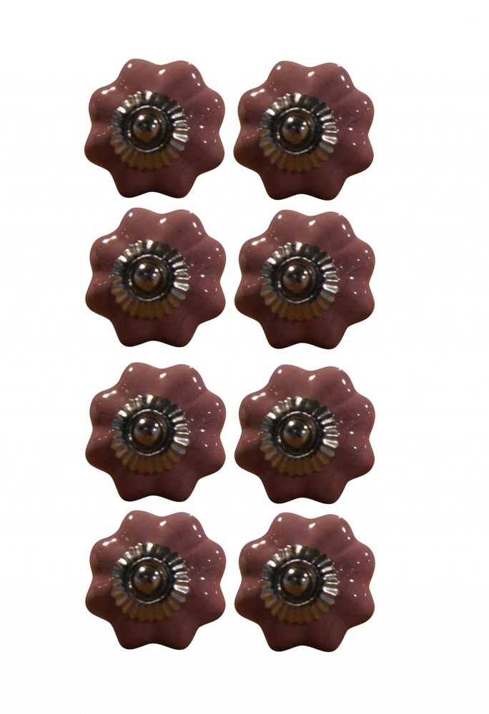 Set of Eight Pink Ceramic Drawer Pull Knobs