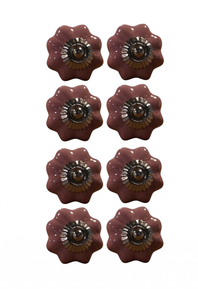 Set of Eight Pink Ceramic Drawer Pull Knobs