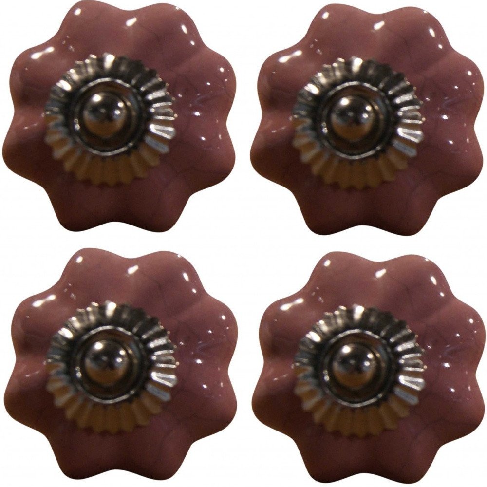 Set of Eight Pink Ceramic Drawer Pull Knobs