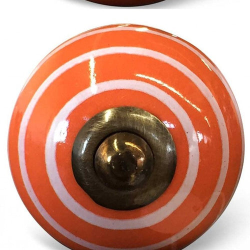1.5" X 1.5" X 1.5" Bronze White And Orange Knobs 8 Pack. Cabinet knobs isolated on a plain white background, in a orange ceramic finish.
