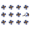 Set of Twelve Blue White And Turquoise Floral Ceramic Drawer Pull Knobs on a white background