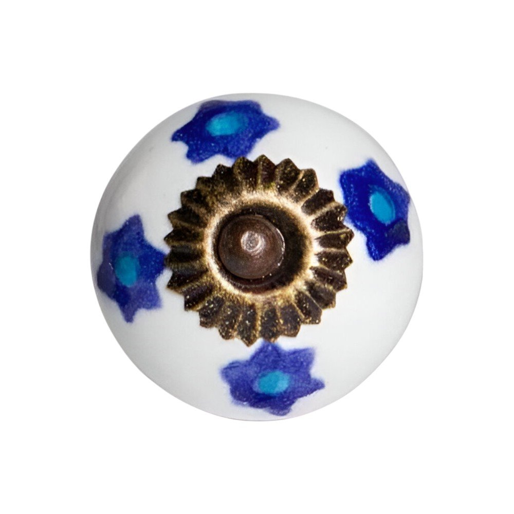 Set of Twelve Blue White And Turquoise Floral Ceramic Drawer Pull Knobs on a white background