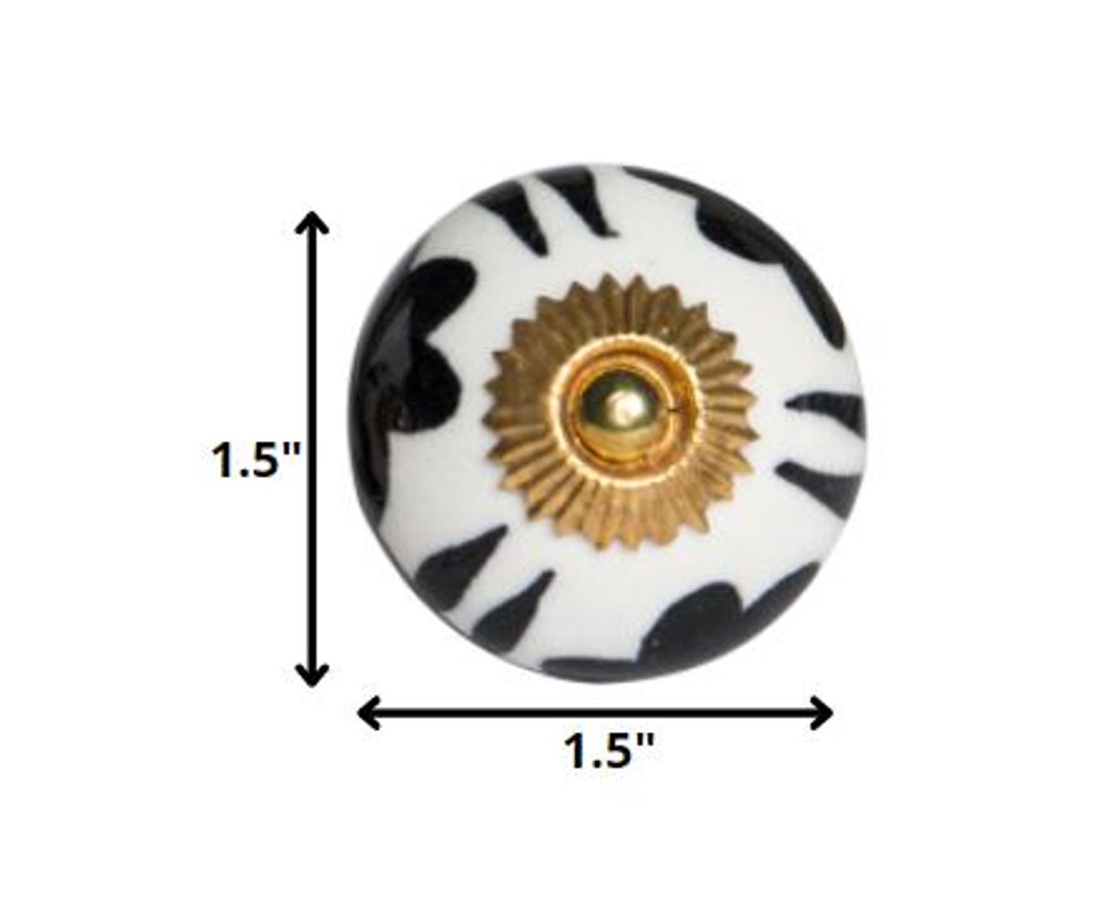 Set of Twelve White Teal And Gold Geometric Ceramic Drawer Pull Knobs on a white background