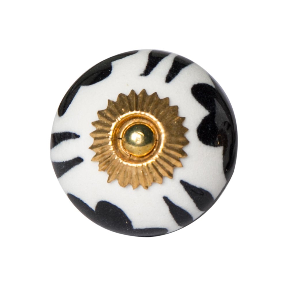 Set of Twelve White Teal And Gold Geometric Ceramic Drawer Pull Knobs on a white background