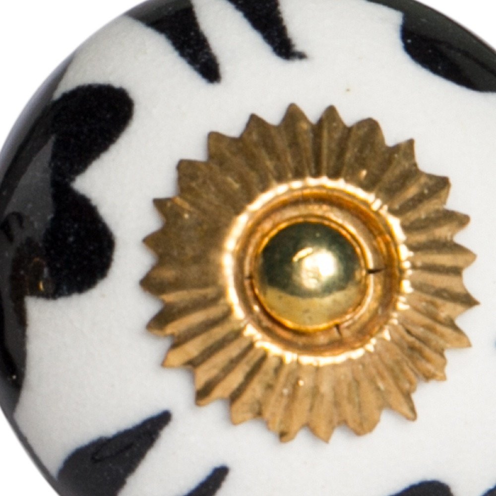 Set of Twelve White Teal And Gold Geometric Ceramic Drawer Pull Knobs close-up detail