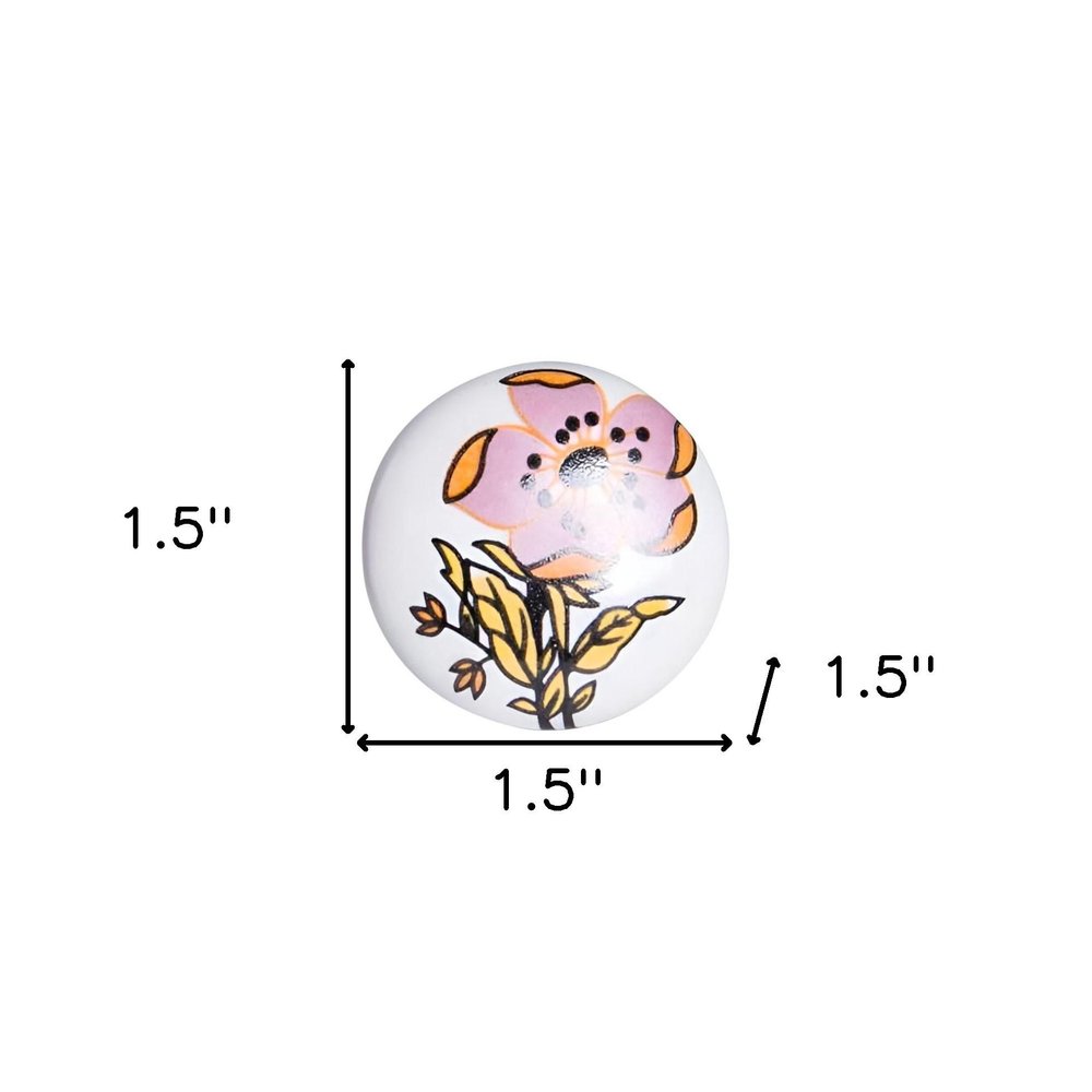 Set of Twelve Pink And White Floral Ceramic Drawer Pull Knobs on a white background