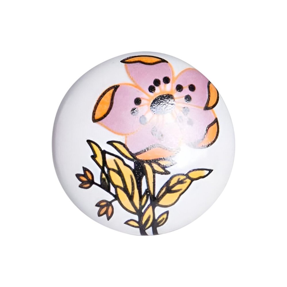 Set of Twelve Pink And White Floral Ceramic Drawer Pull Knobs on a white background