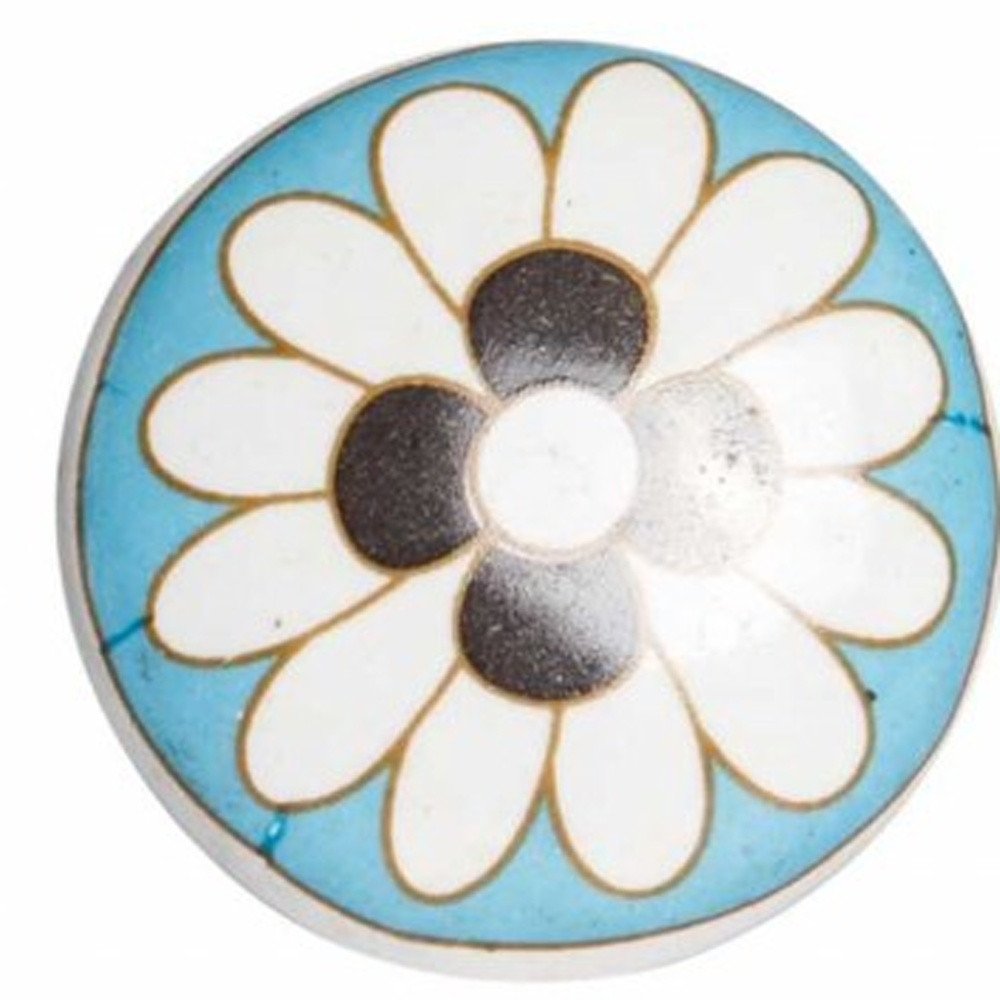Set of Twelve White Teal And Gold Geometric Ceramic Drawer Pull Knobs
