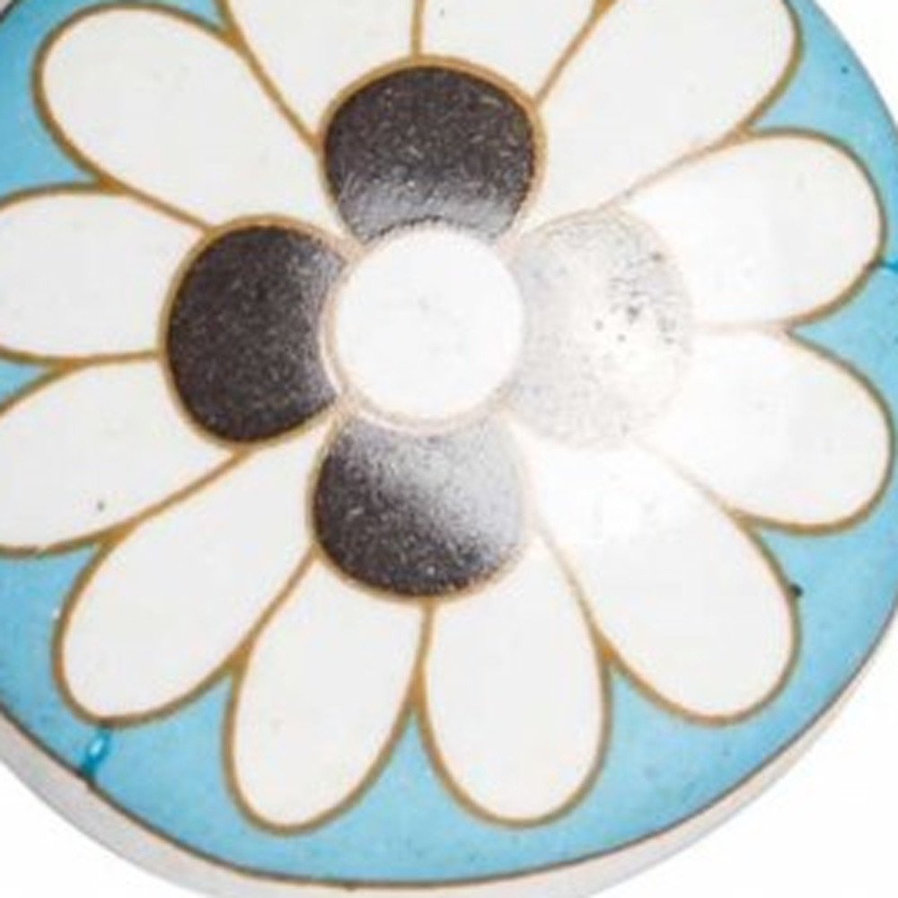 Set of Twelve White Teal And Gold Geometric Ceramic Drawer Pull Knobs