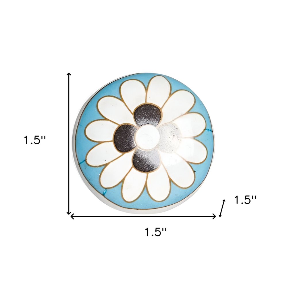 Set of Twelve White Teal And Gold Geometric Ceramic Drawer Pull Knobs