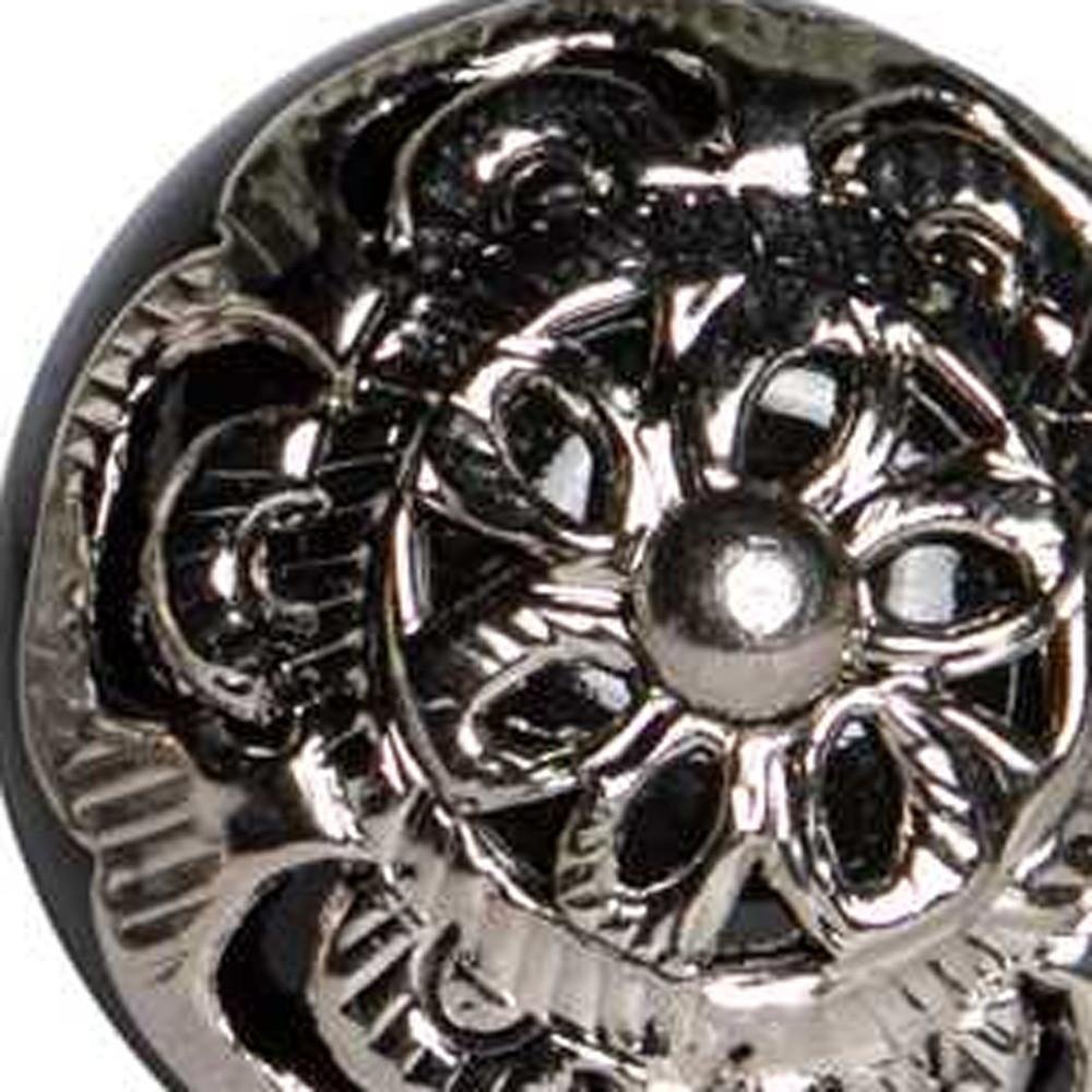 Set of Twelve Black And Silver Ceramic Filigree Floral Drawer Pull Knobs
