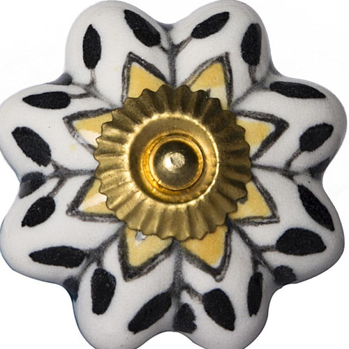1.5" X 1.5" X 1.5" Yellow Blue And Red Knobs 12 Pack. Cabinet knobs isolated on a plain white background, showing a ceramic surface.