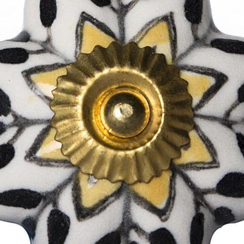 Close-up of 1.5" X 1.5" X 1.5" Yellow Blue And Red Knobs 12 Pack showing ceramic detail.