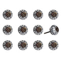 Set of Twelve Black And White Floral Ceramic Drawer Pull Knobs