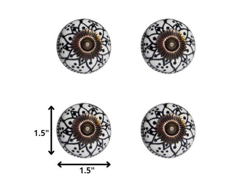 Set of Twelve Black And White Floral Ceramic Drawer Pull Knobs