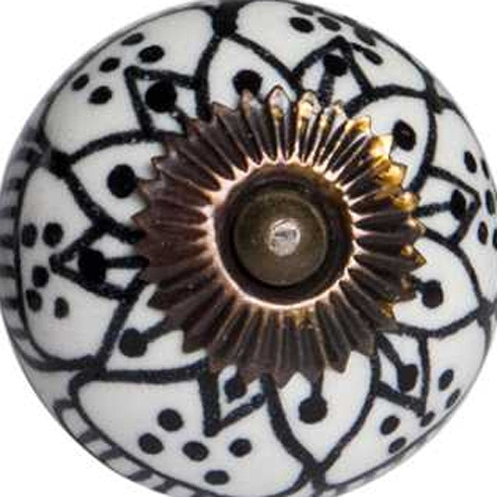 Set of Twelve Black And White Floral Ceramic Drawer Pull Knobs